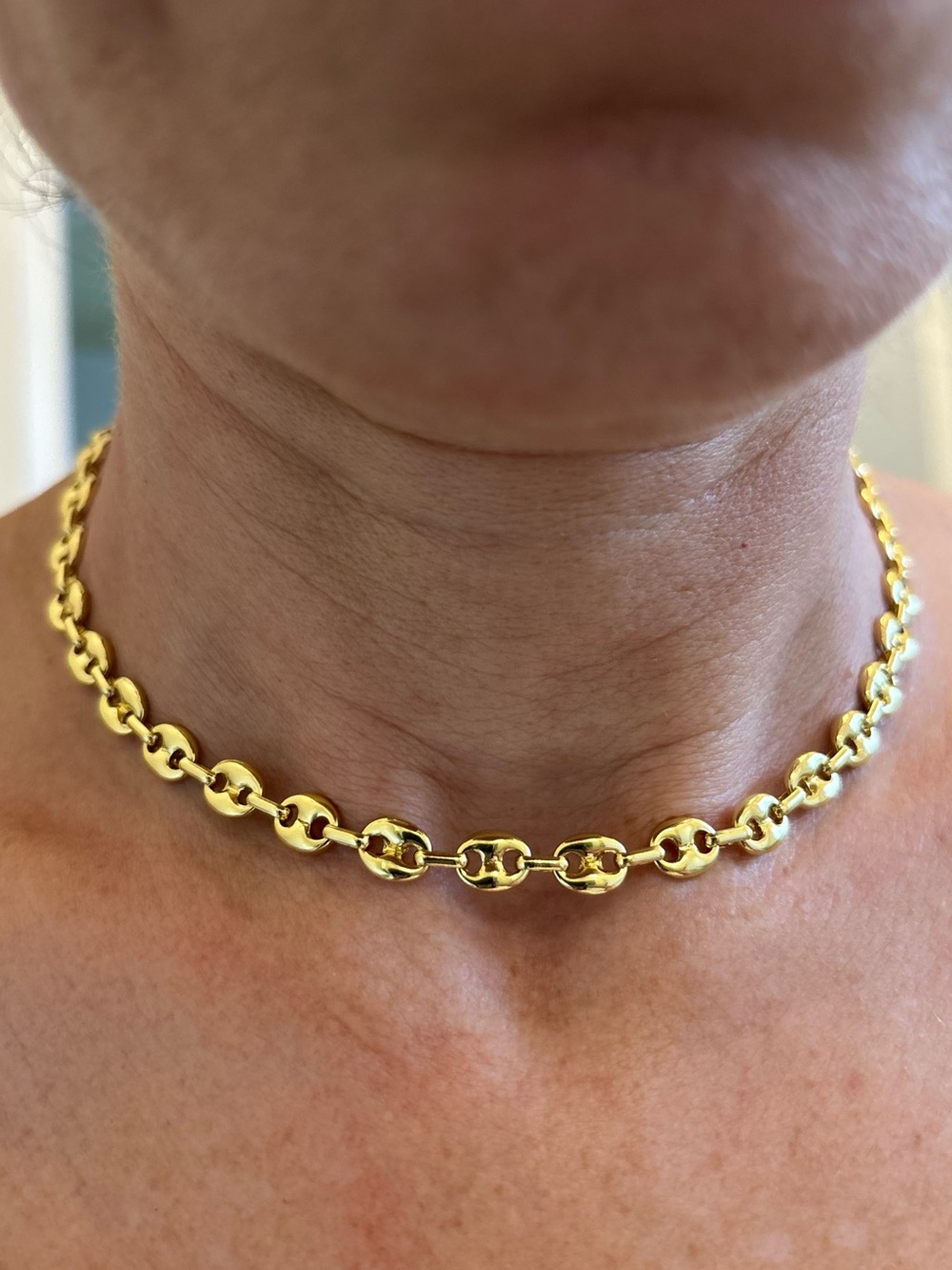 14k yellow Gold Plated Puffy Puffed Anchor Mariner Link Chain Necklace 6mm New